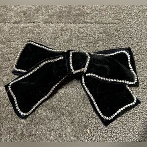 Black Velvet Bow Barrette Hair Clip Rhinestone Crystal Gem Edges Hair Accessory